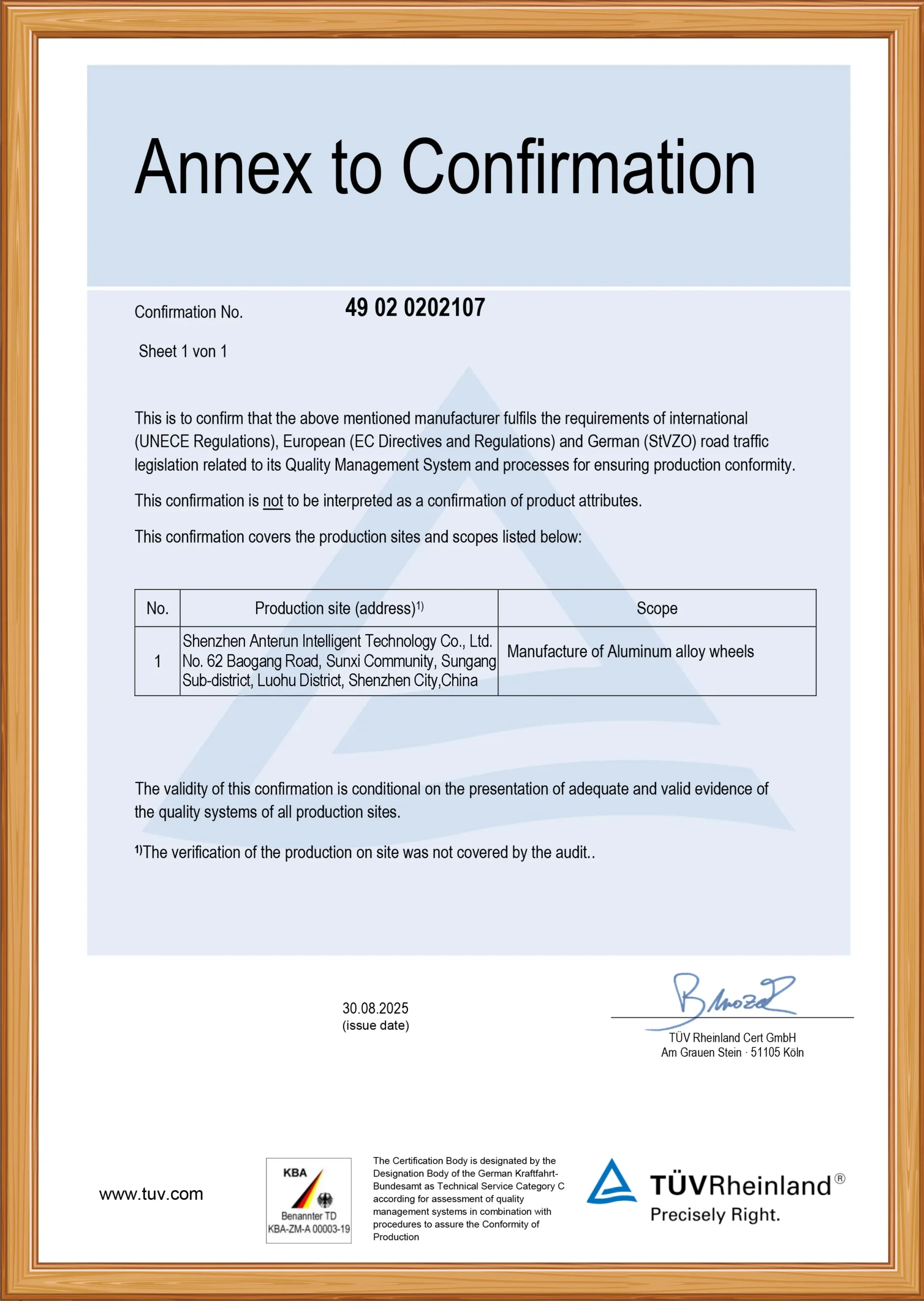 TÜV Rheinland European Safety Standard Certification for AEGIS RIM wheels