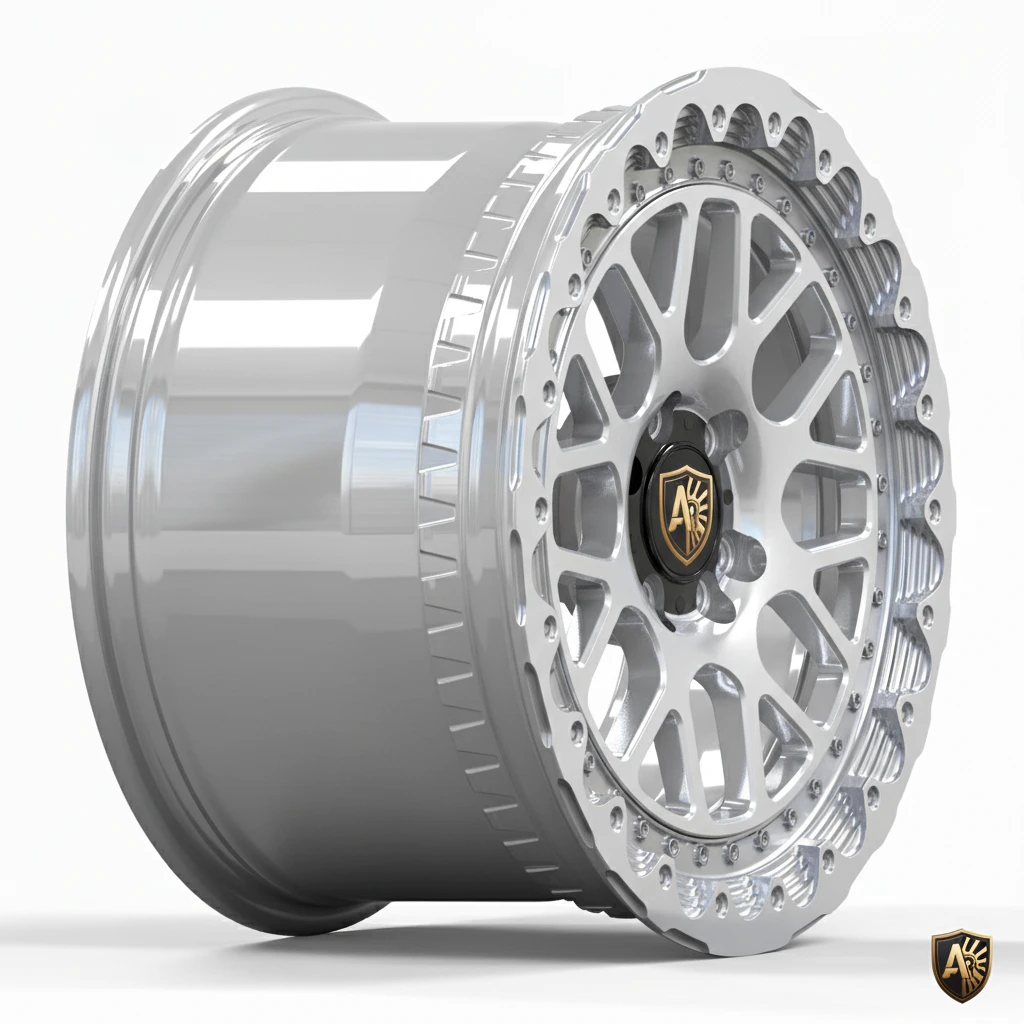 Sleek silver alloy wheel with detailed design and central logo, perfect for enhancing car style and performance.