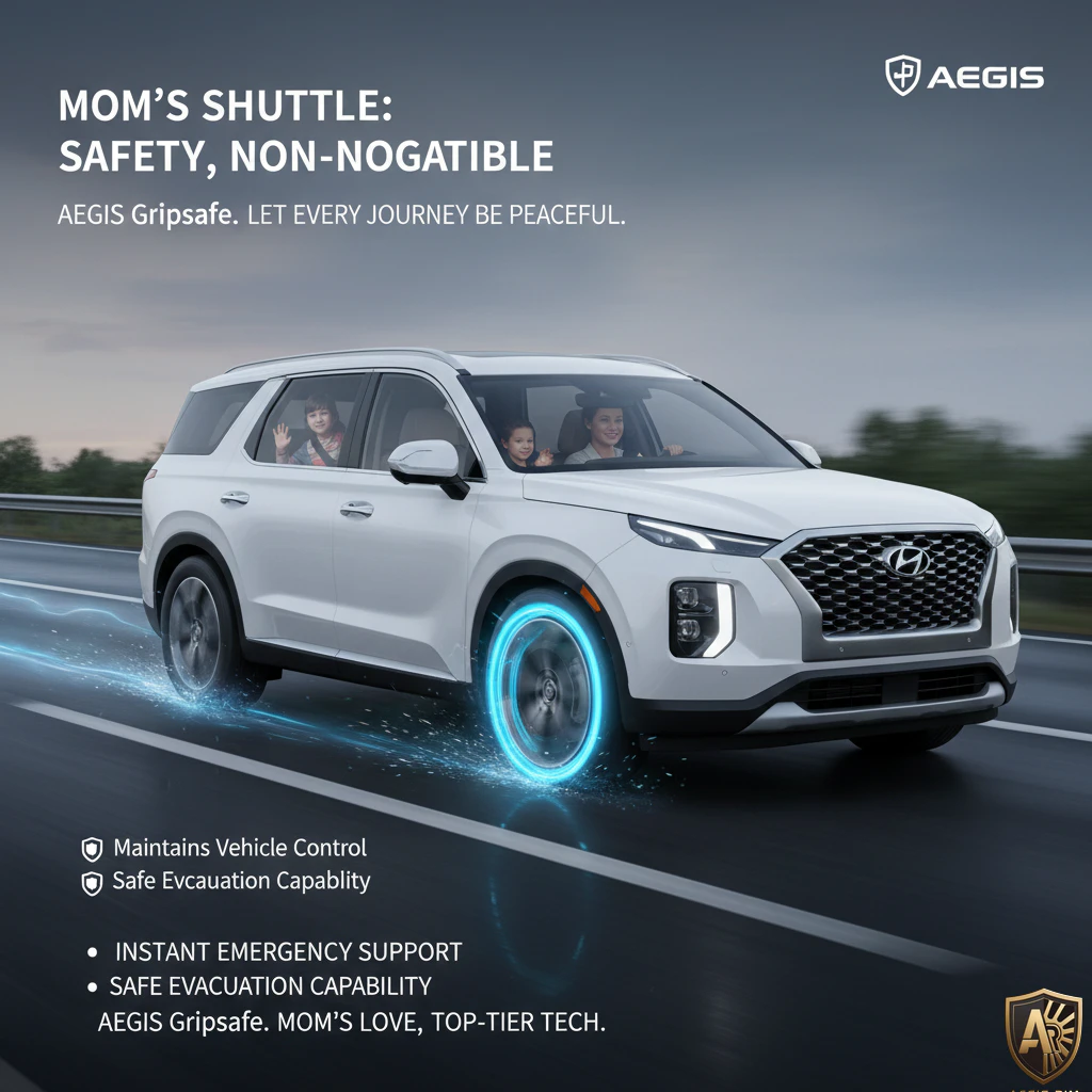 White SUV on a highway showcasing Aegis Gripsafe technology for enhanced safety and control.