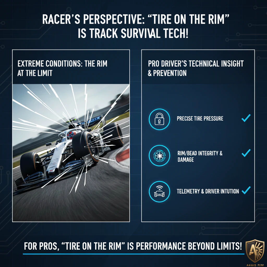 Race car emphasizing Tire on the Rim technology for performance, showing tire pressure and integrity insights.